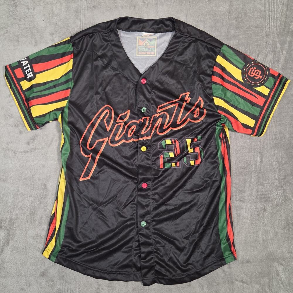 SF Giants Baseball Jersey Black Heritage Rasta Medium Black Button Up 25 MLB